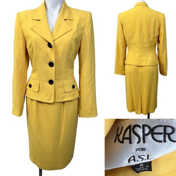 Kasper Dresses & Skirts - Kasper for ASL skirt suit Vtg size 6 yellow long sleeve knee length